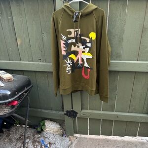 lululemon athletica Olive Green Crewneck Hoodie with Multicolor Abstract Print